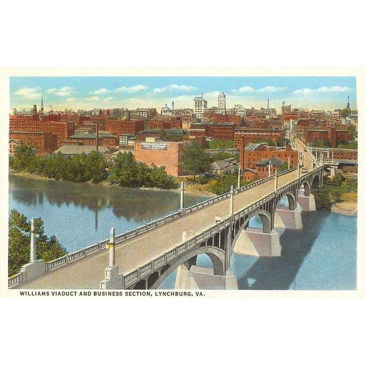Downtown Lynchburg Bridge Vintage Postcard