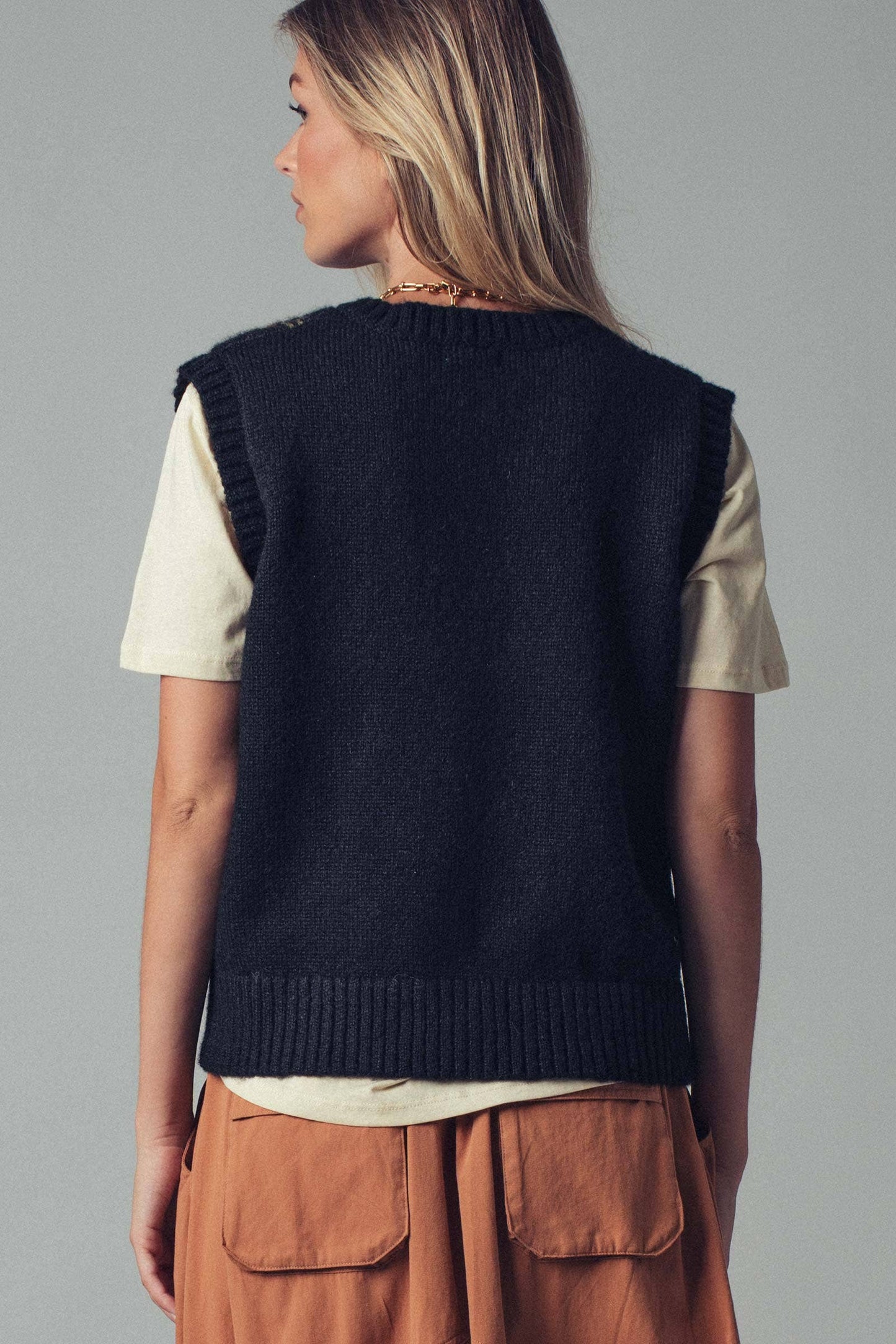 Heather Knit Button-Up Sweater Vest
