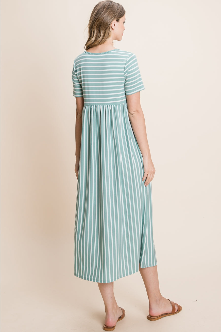 Cool & Casual Striped Midi Dress - Robin's Egg