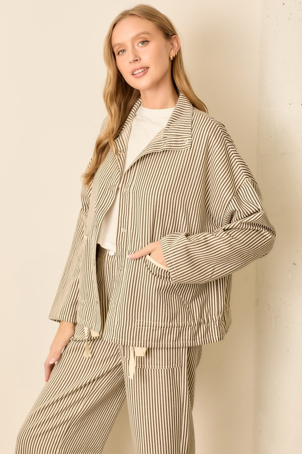 Pinstripe Canvas Chore Coat - Mocha