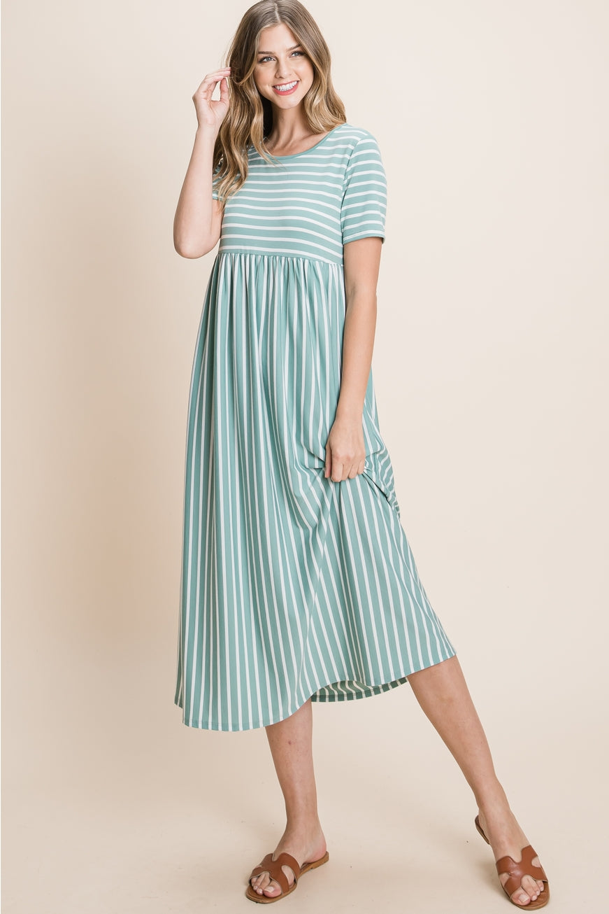 Cool & Casual Striped Midi Dress - Robin's Egg