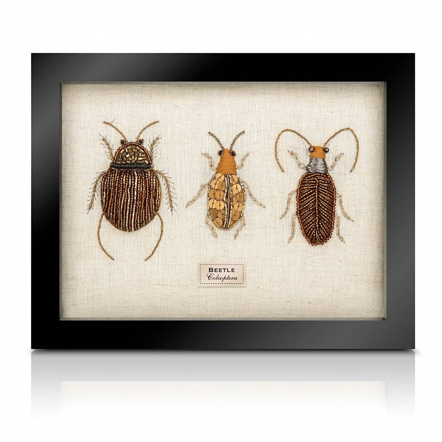 Hand Embroidered Beaded Beetle Trio Frame