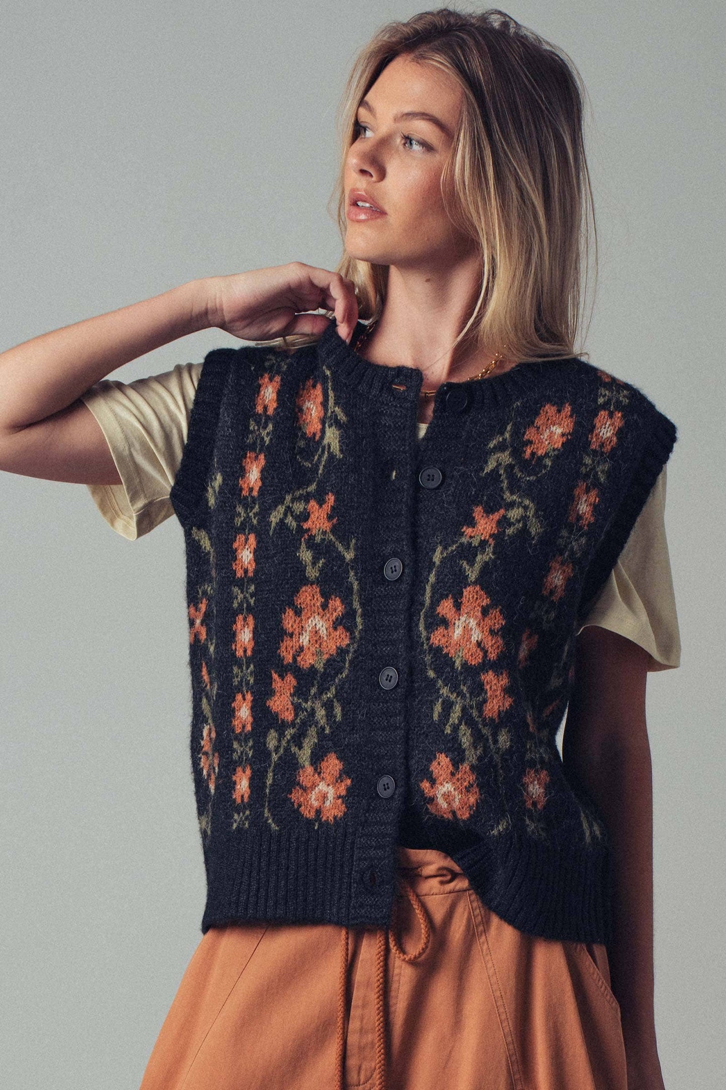 Heather Knit Button-Up Sweater Vest