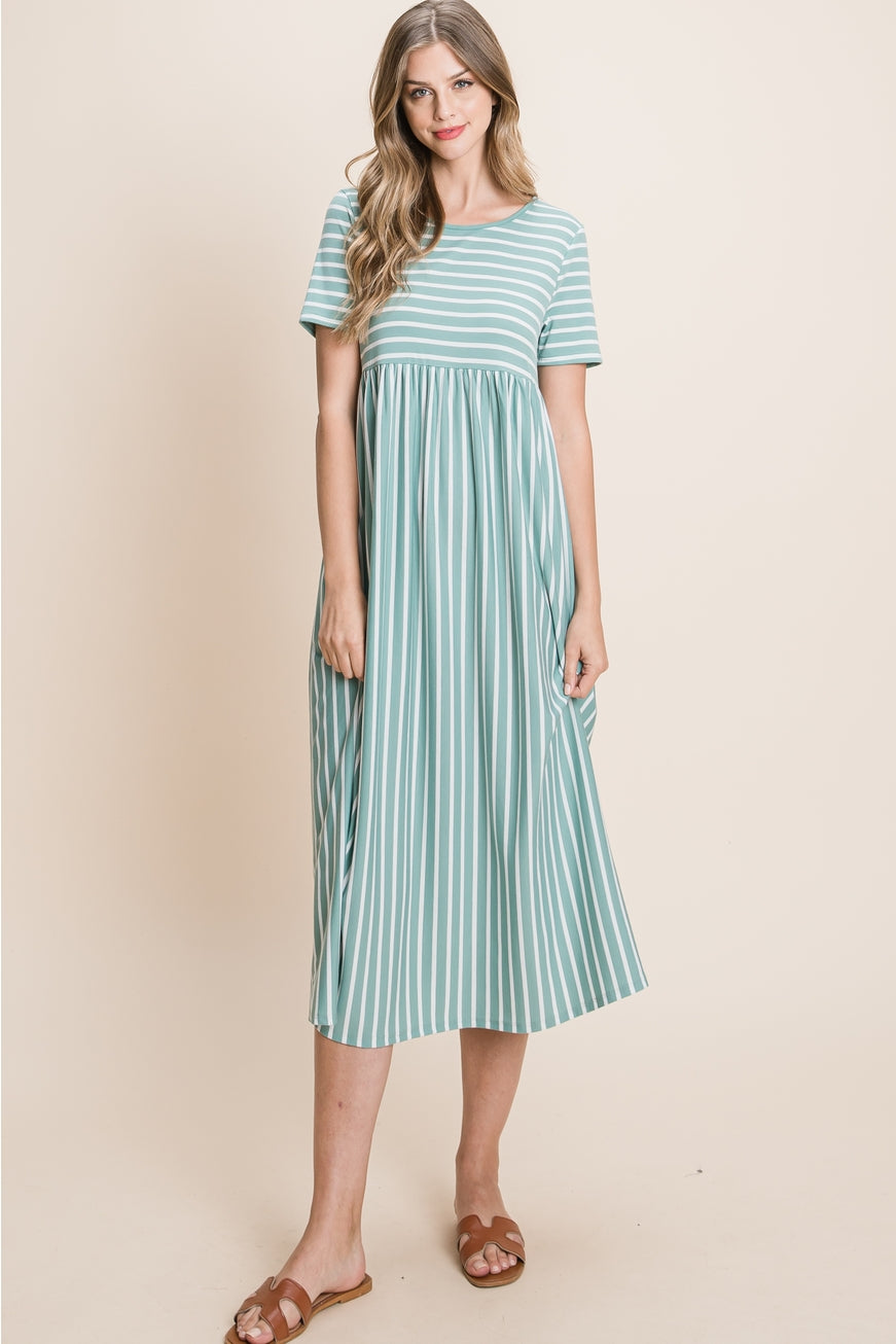 Cool & Casual Striped Midi Dress - Robin's Egg