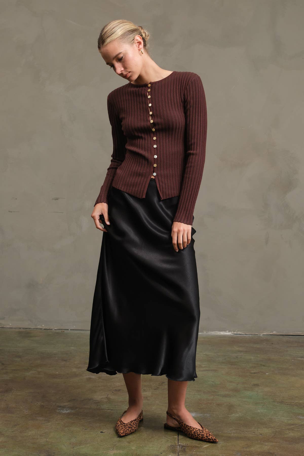 Sleek Silhouette Knit Button Up