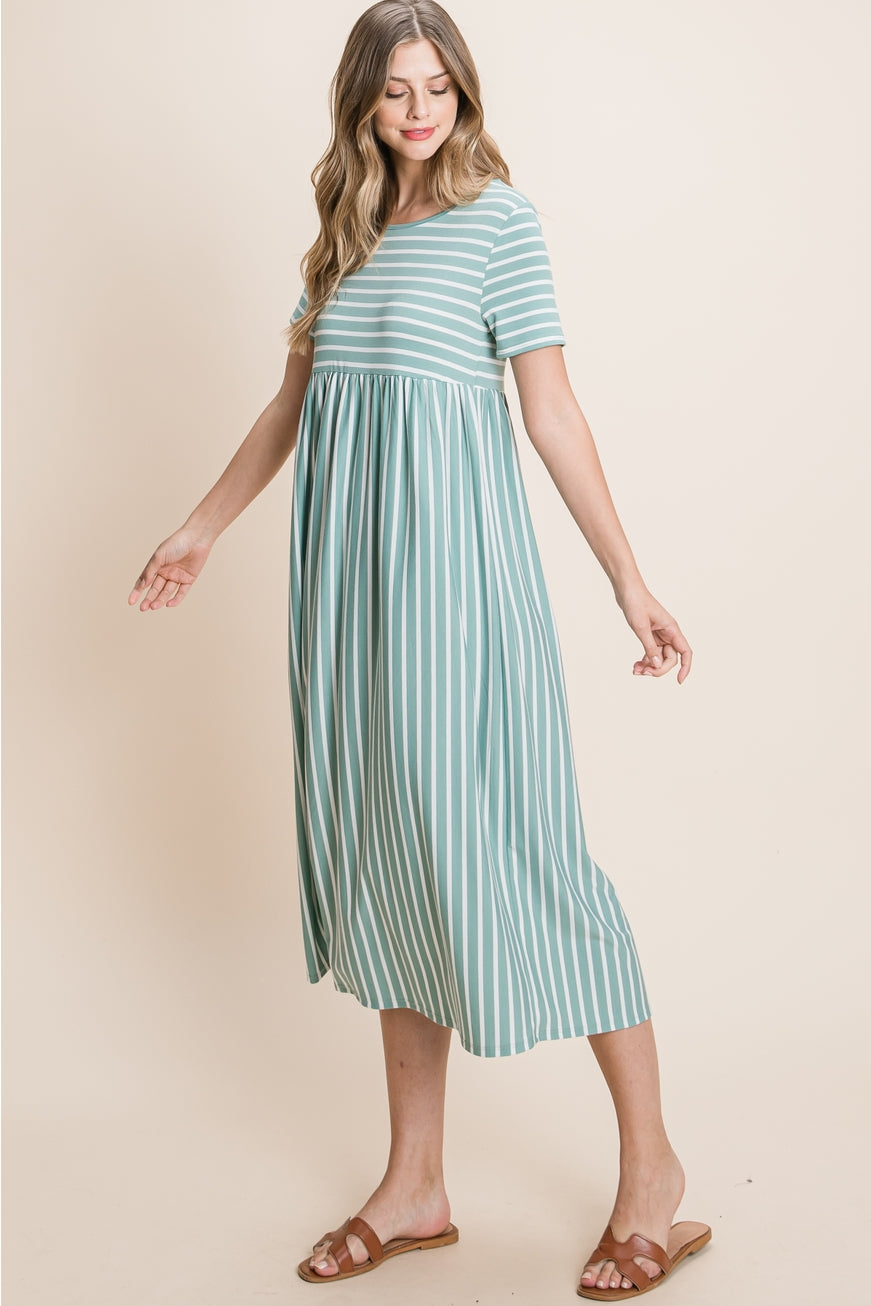 Cool & Casual Striped Midi Dress - Robin's Egg
