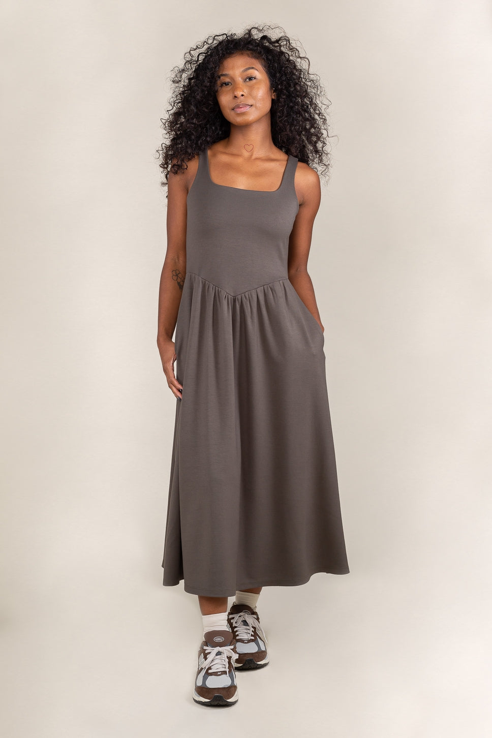 Olive Square-Neck Luxe Tank Dress