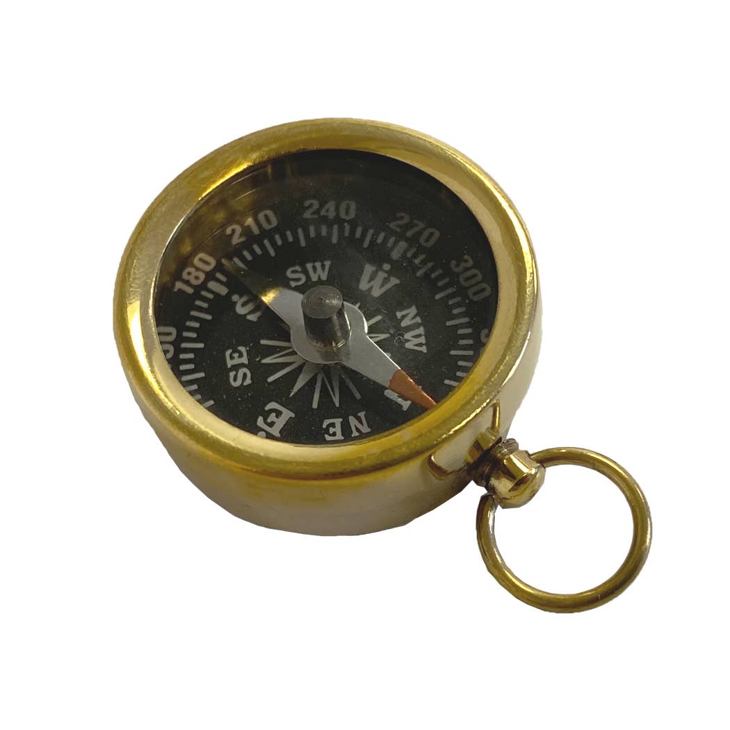 Polished Brass Mini Compass with Cord Necklace