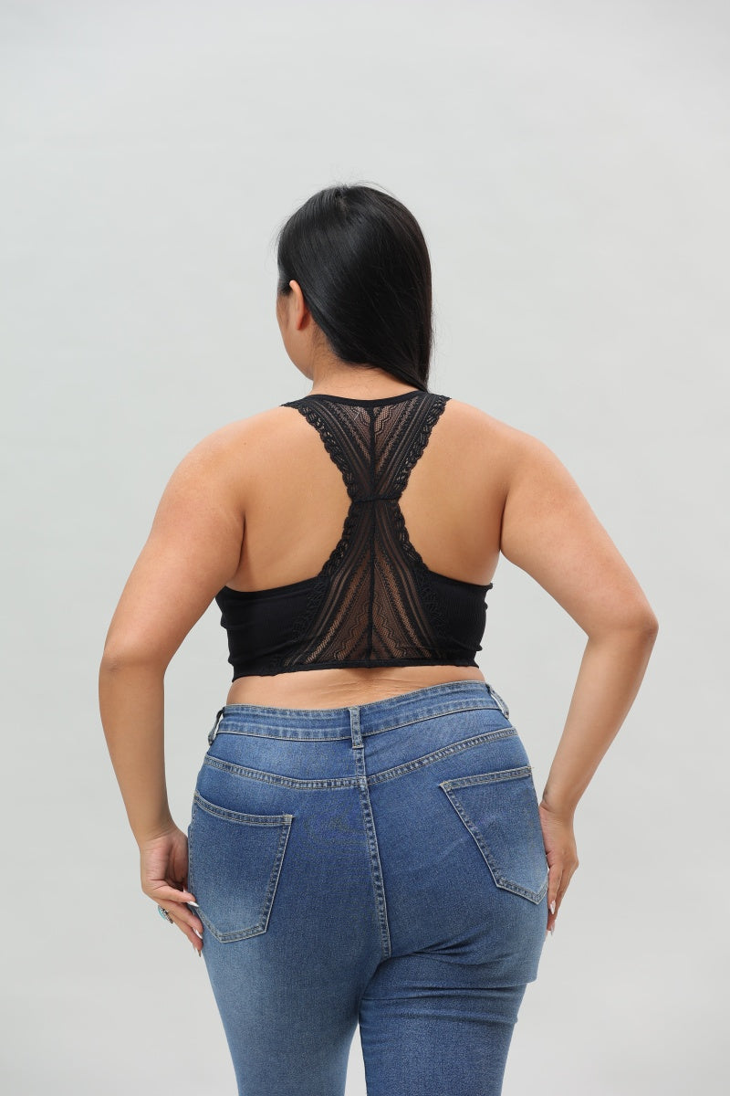 Black Lace Trim Padded Bralette