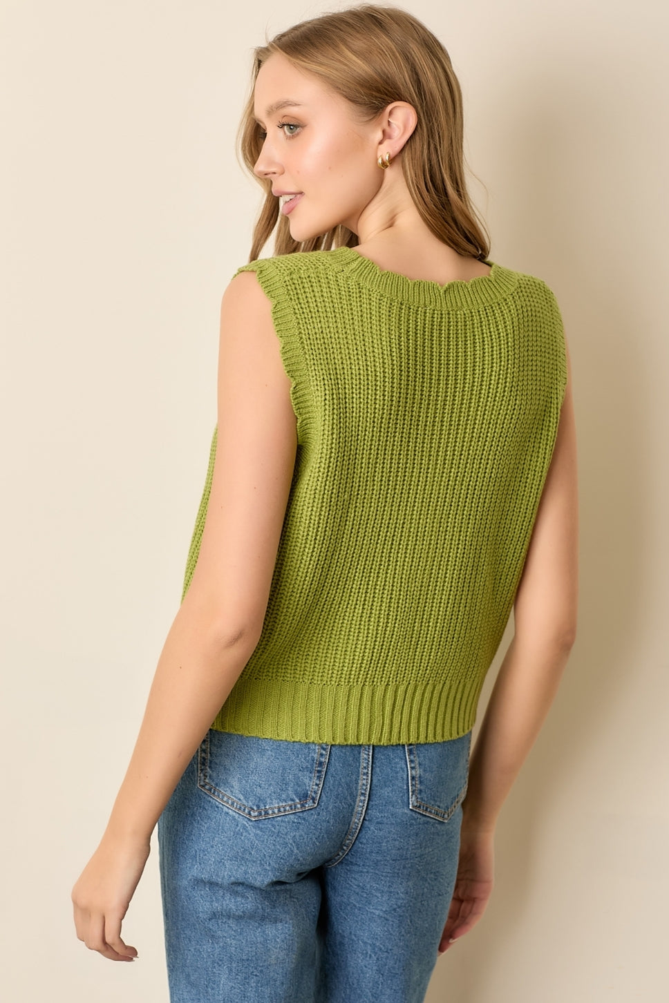 Sweet Scallops Button-Up Vest - Avocado