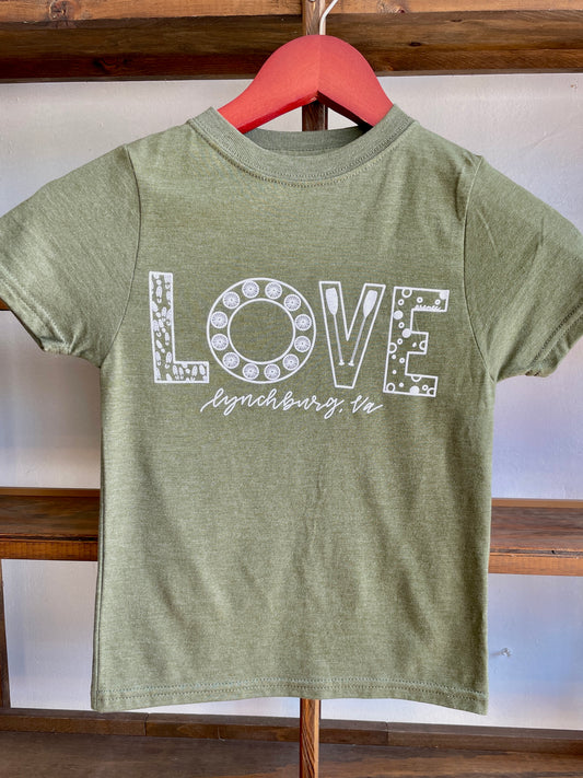 Youth Lynchburg "Love" Sign Crewneck T-Shirt  - Olive
