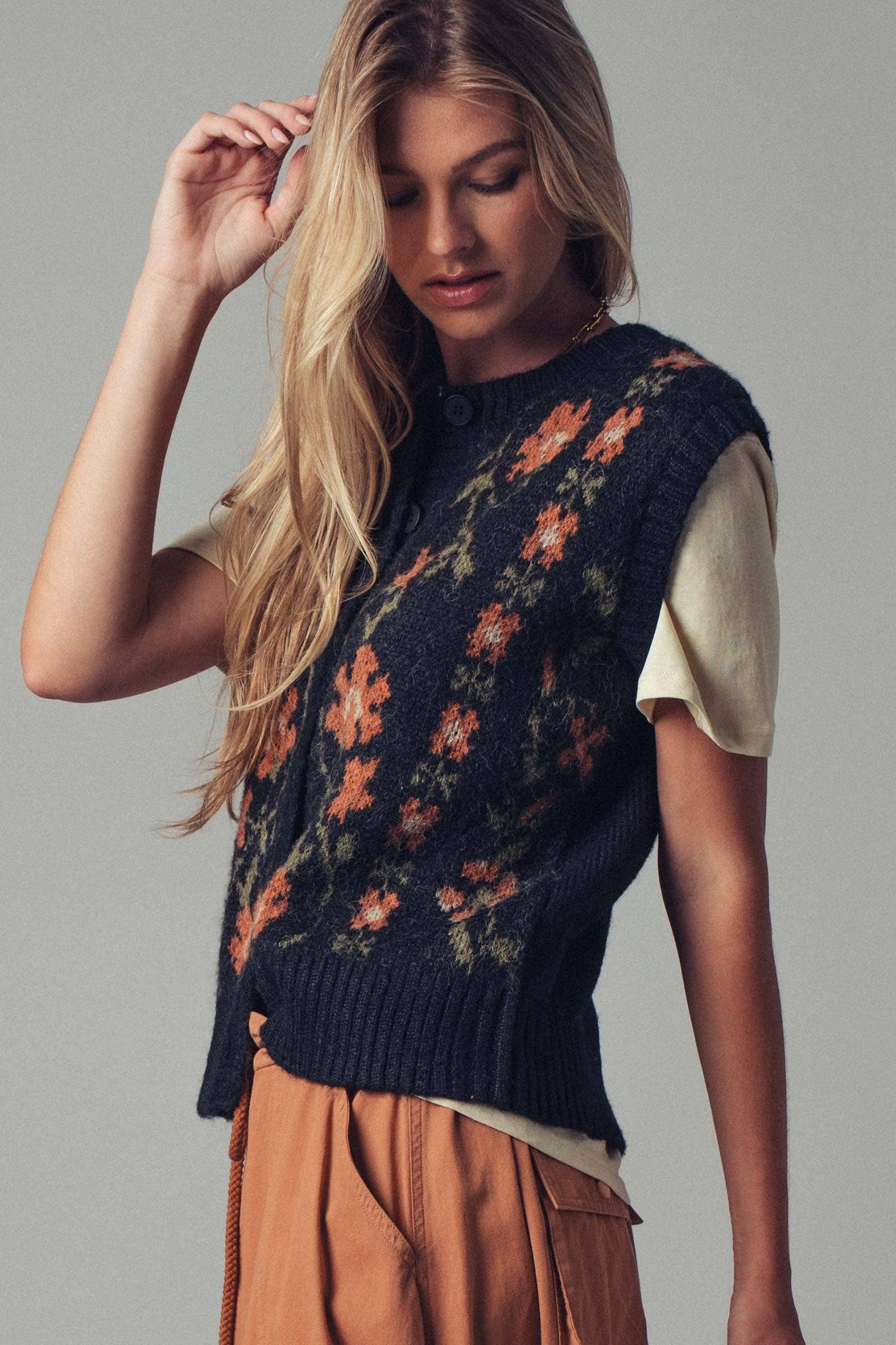 Heather Knit Button-Up Sweater Vest