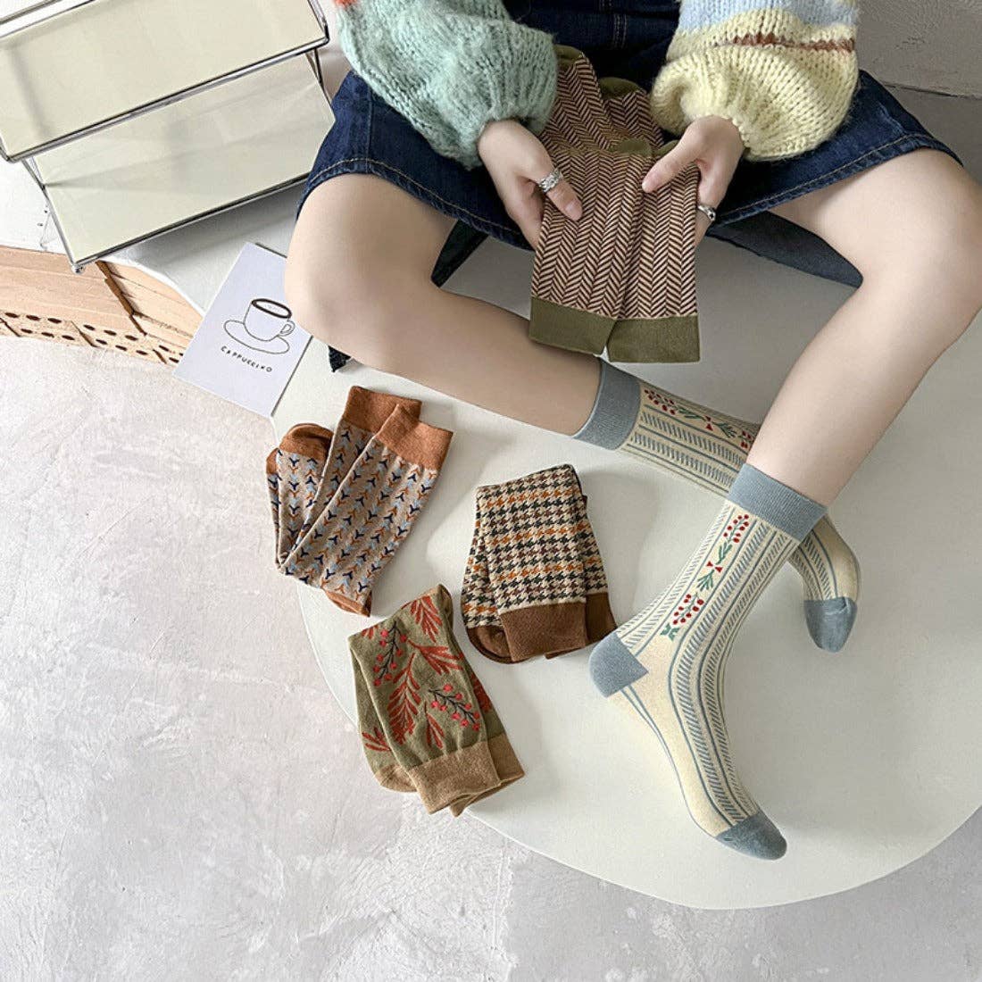70's Chic Blue + Taupe Socks
