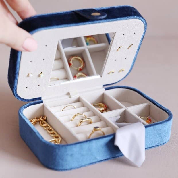 Navy Blue Velvet Jewelry Case