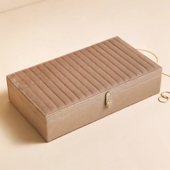 Large Taupe Velvet Jewelry Box