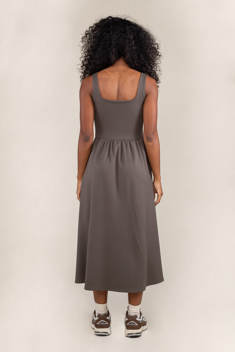 Olive Square-Neck Luxe Tank Dress