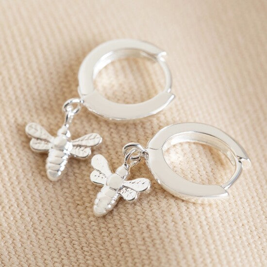Small Silver Bee Huggie Hoops