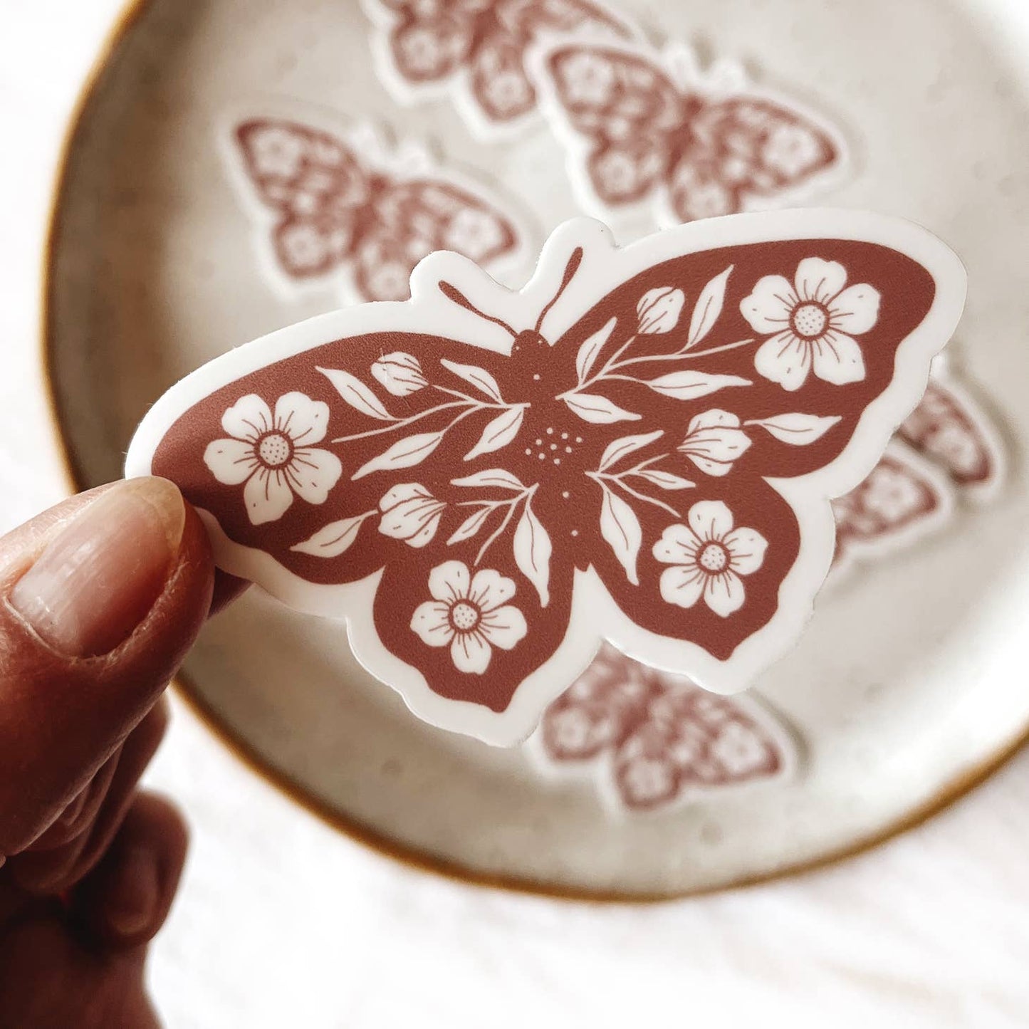 Rose Floral Moth Vinyl Sticker