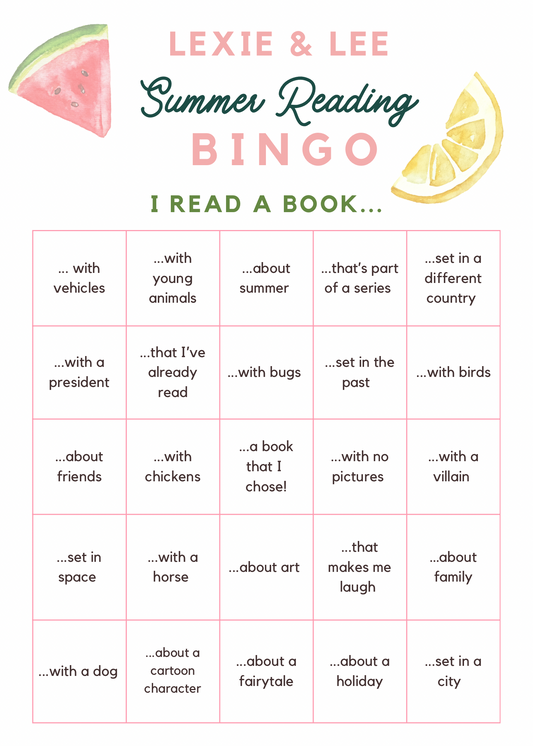 Lexie & Lee's Summer Reading Bingo