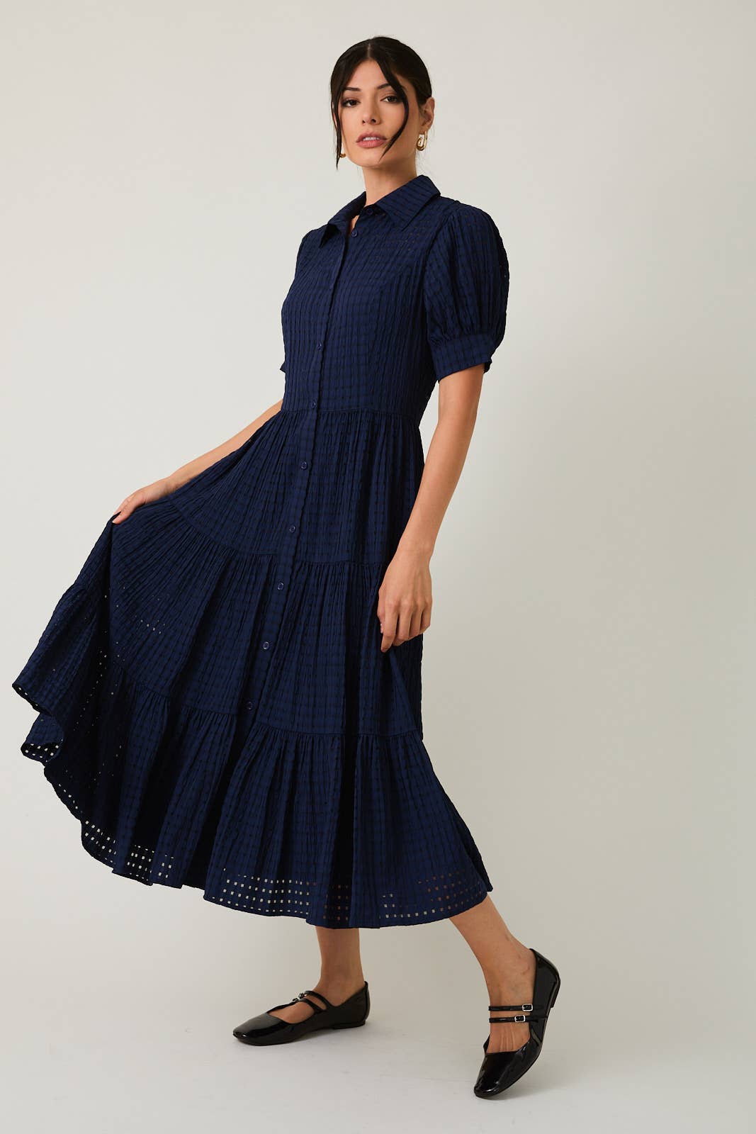 Carolina Checkered Button Down Midi Dress