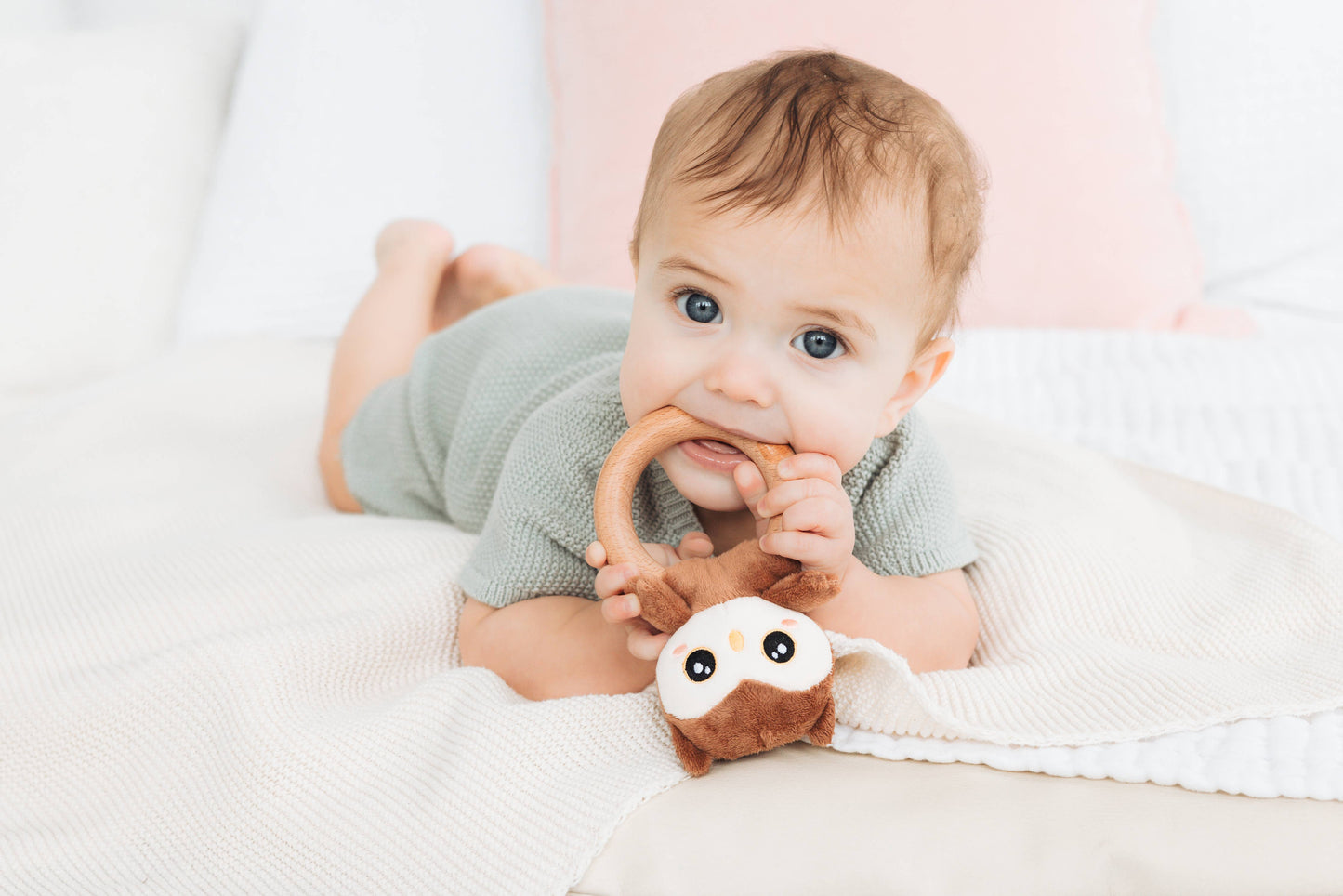 Owl-dorable Wooden & Plush Baby Teether