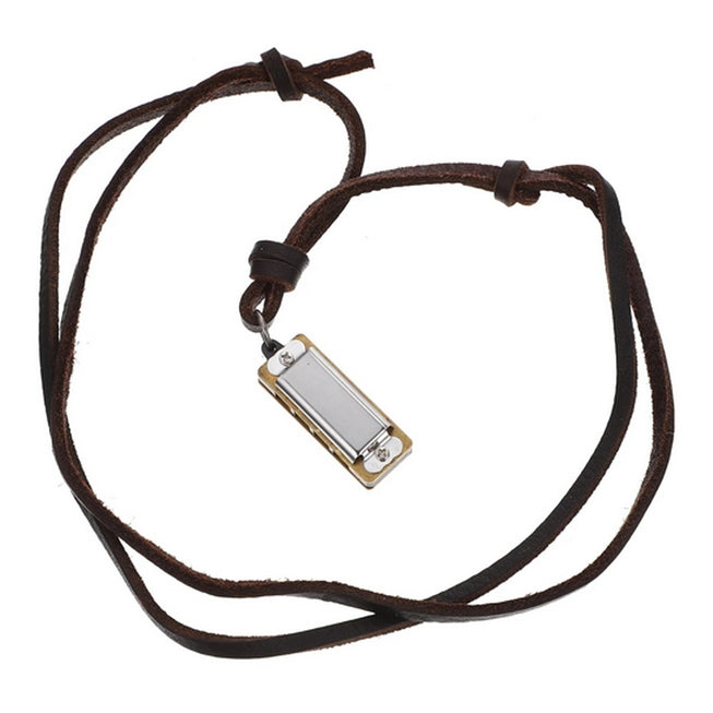 Mini Harmonica on Leather Cord Necklace