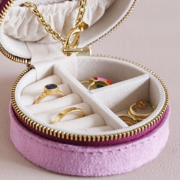 Mauve Pink Velvet Jewelry Case