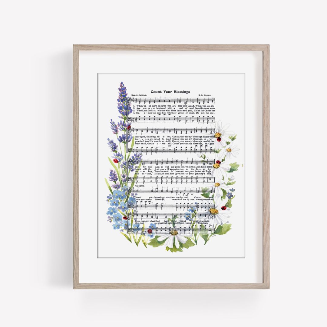 "Count Your Blessings" Floral Hymn Print - Marydean Draws
