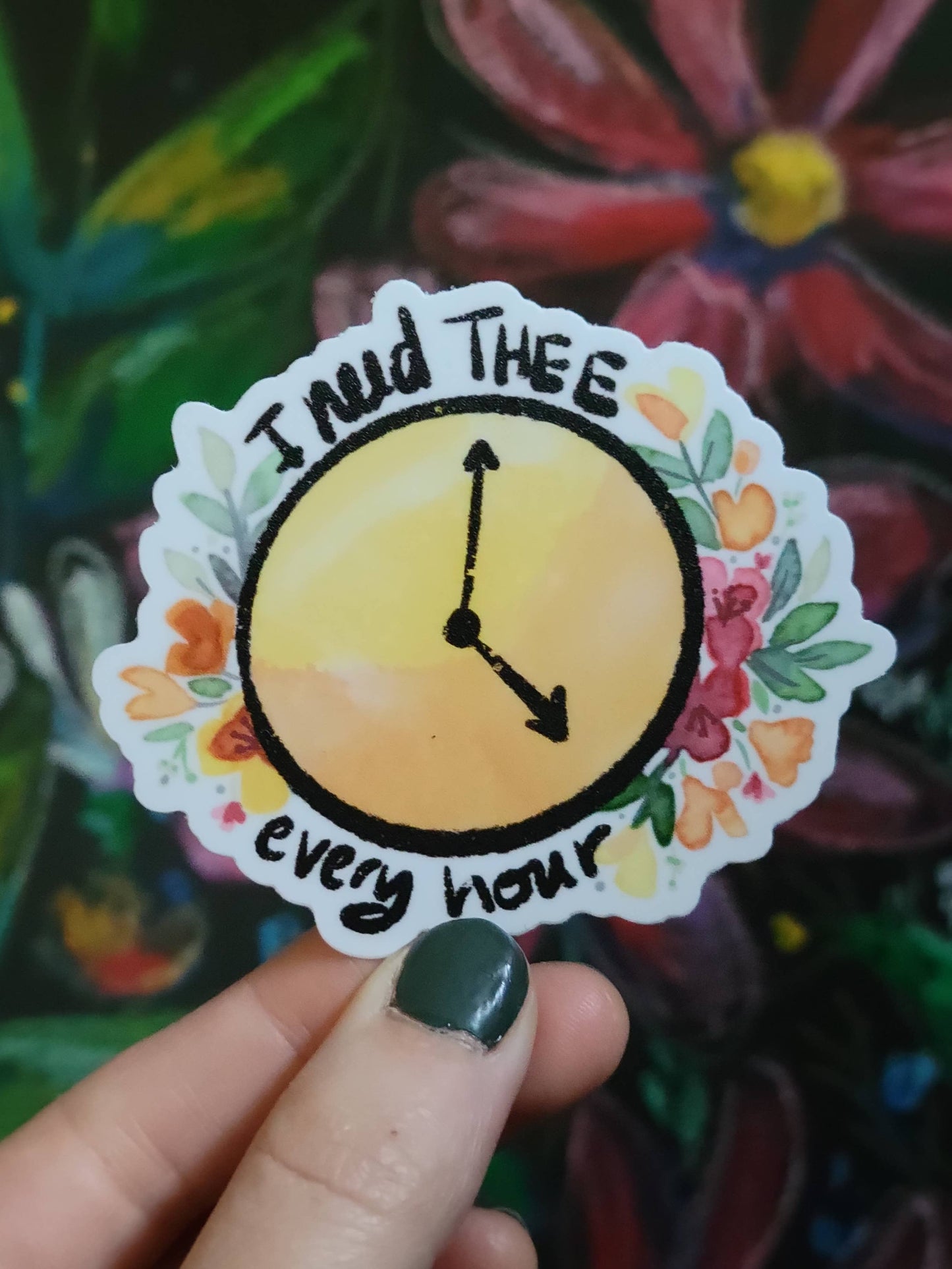 "I Need Thee Every Hour" Floral Watercolor Hymn Sticker
