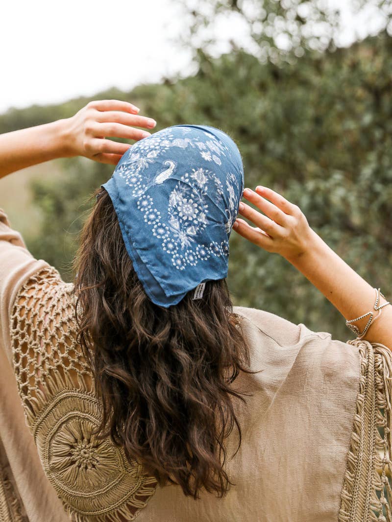 Flowers & Vines Blue Square Bandana
