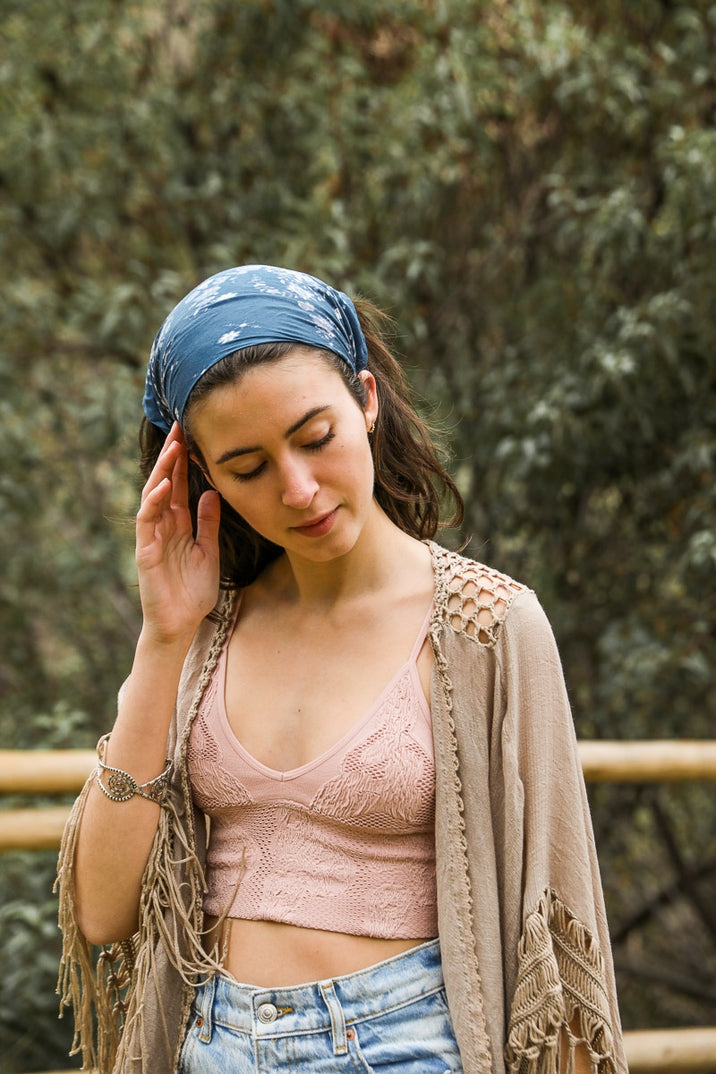 Flowers & Vines Blue Square Bandana