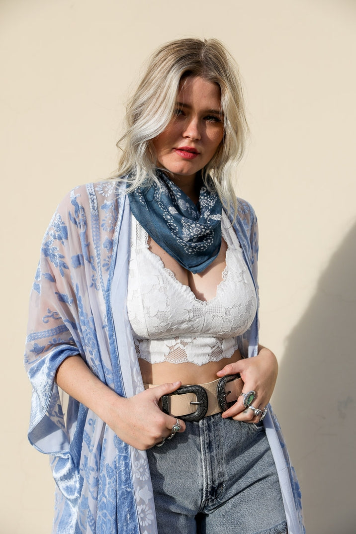 Flowers & Vines Blue Square Bandana