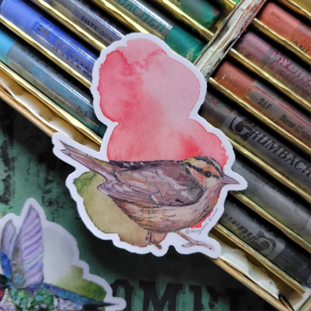 Marydean Draws Sticker - "Worm-Eating Warbler"