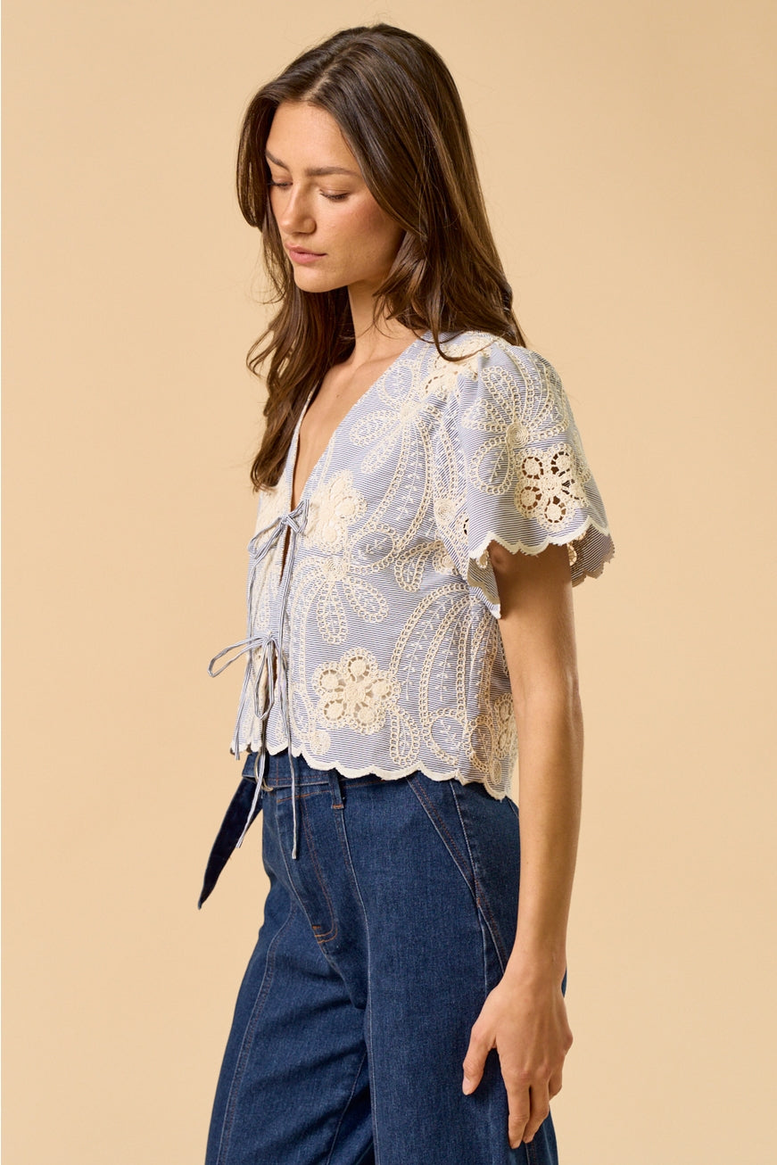 Scalloped Lace Tie-Front Top