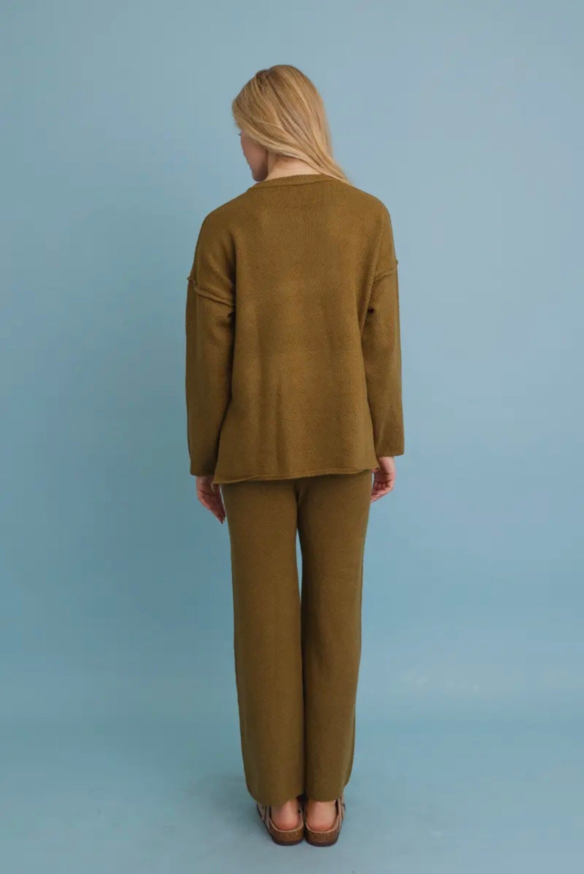 Relaxed Waffle Knit Lounge Top - Olive