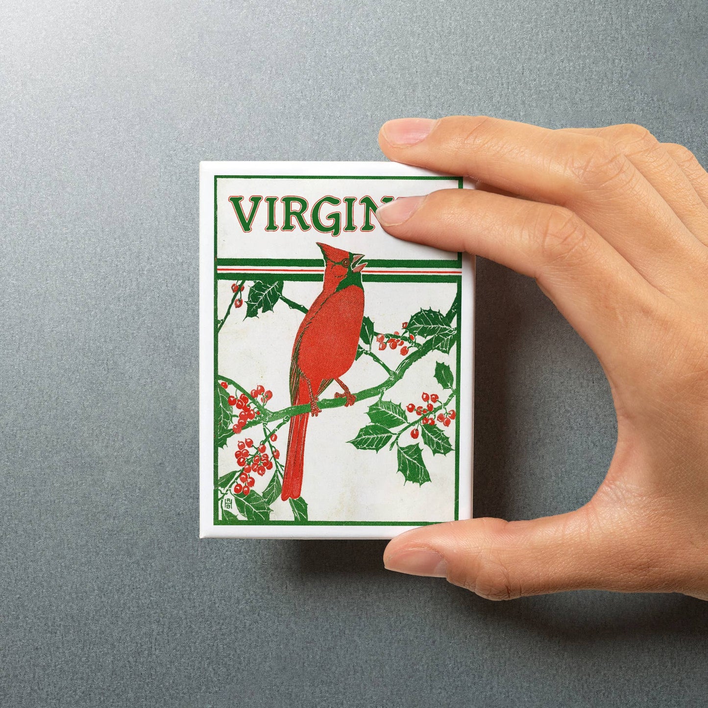 Cardinal + Holly Branch Magnet