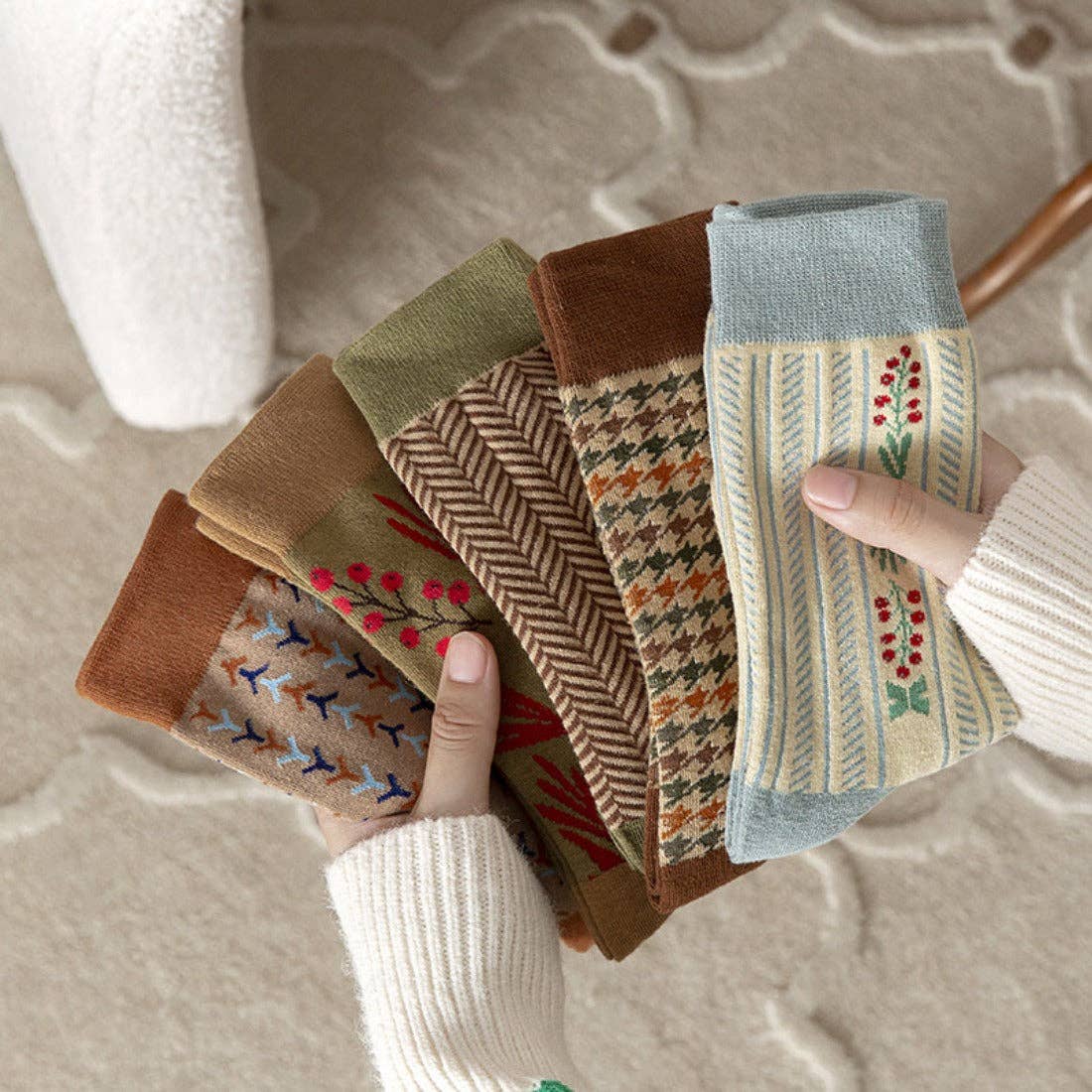Dashing Herringbone Sage + Brown Socks