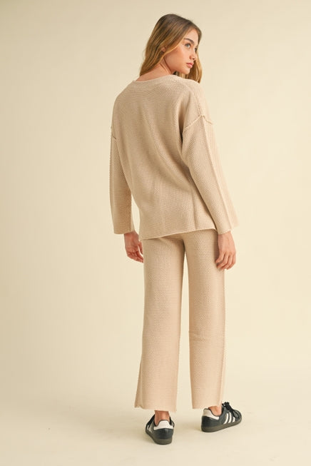 Relaxed Waffle Knit Lounge Pant - Sand