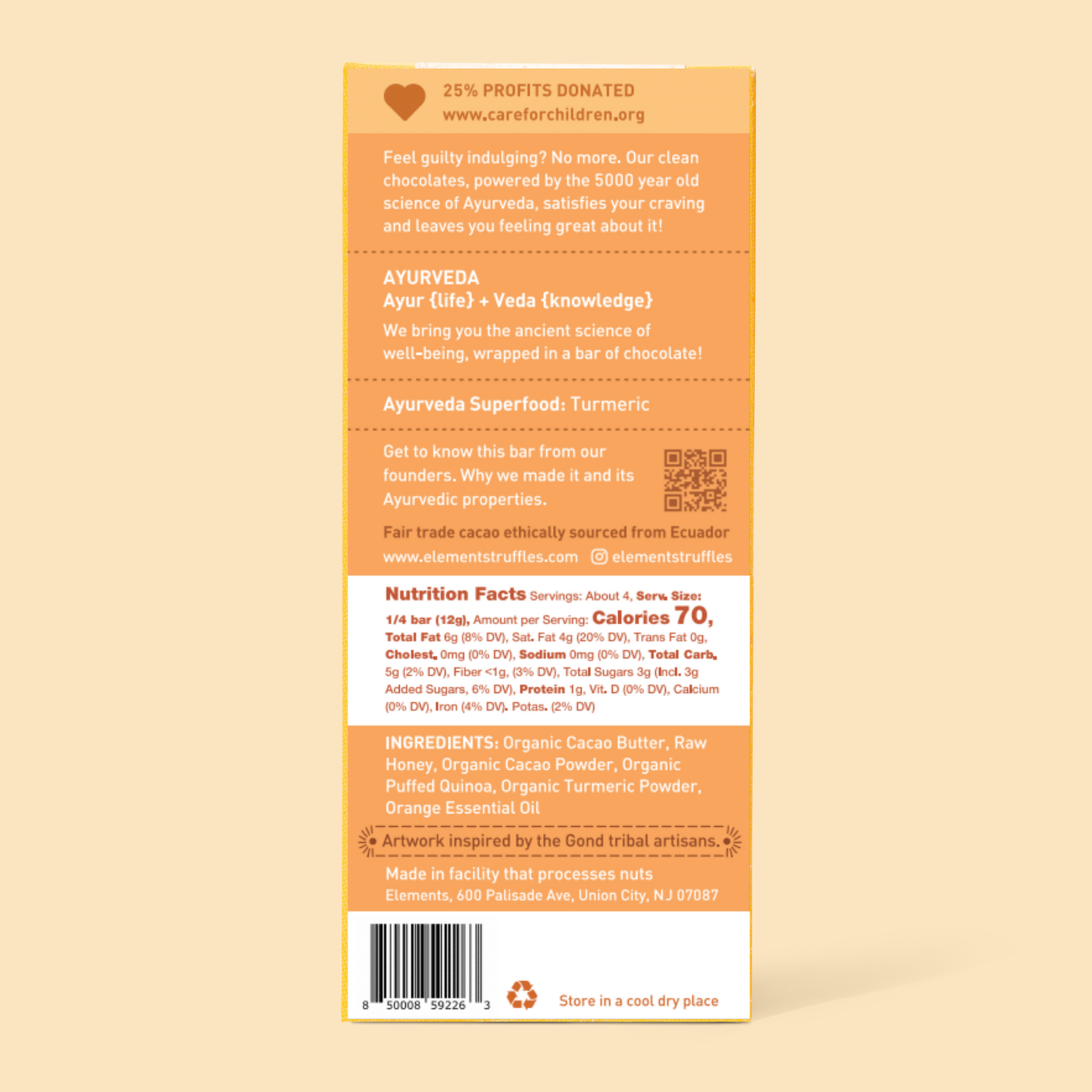 Orange Crunch 70% Dark Chocolate Bar | Dairy-free | Snack
