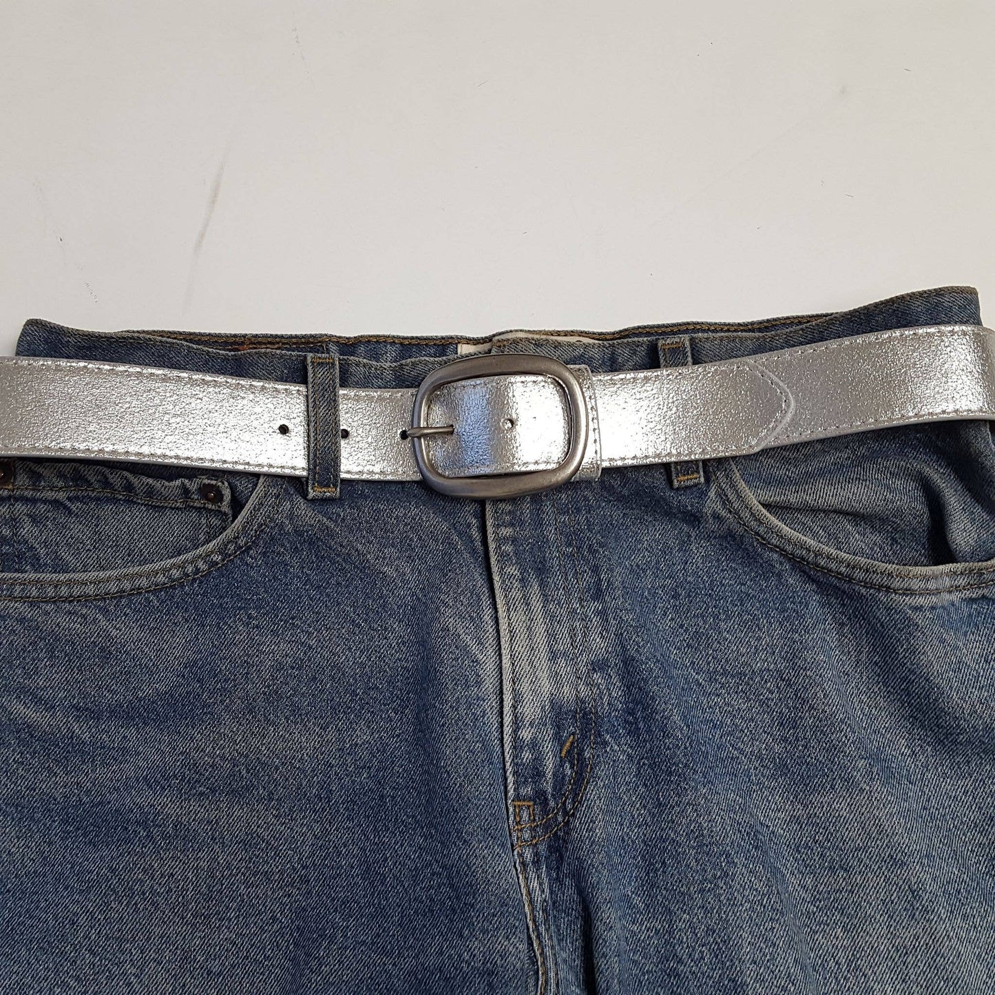 Silver Foil Genuine Leather Belt
