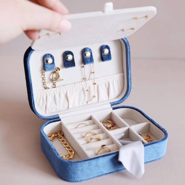 Navy Blue Velvet Jewelry Case