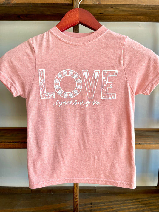 Youth Lynchburg "Love" Sign Crewneck Tshirt  - Rose