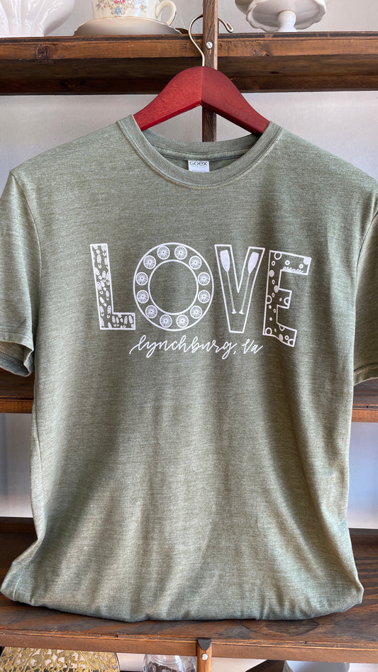 Lynchburg "Love" Sign Crewneck T-Shirt - Olive