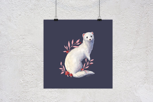 "Spring Stoat" White Weasel Mushroom Art Print - Joanna Garcia Art
