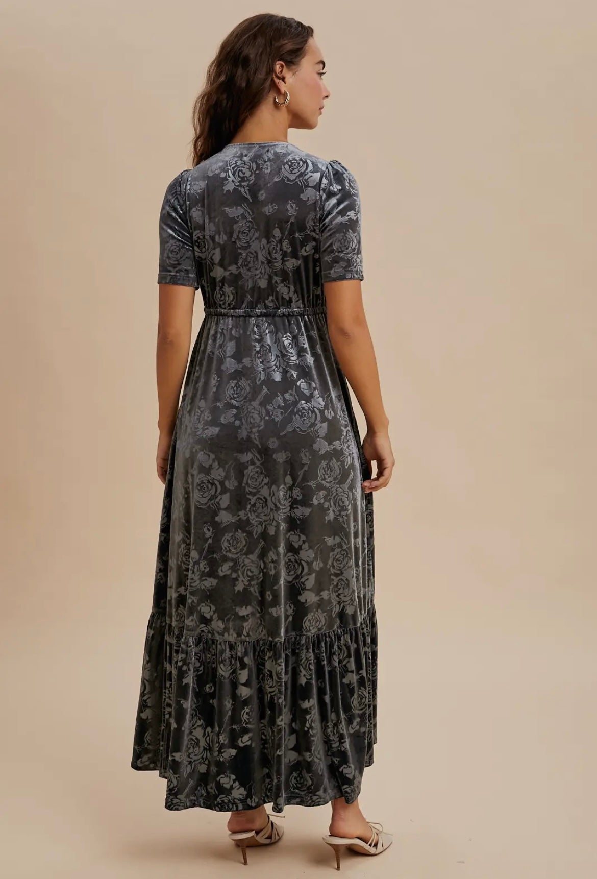 Embossed Velvet Button Down Maxi Dress
