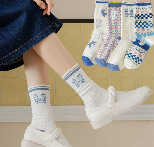Ivory + Periwinkle Bunny Socks