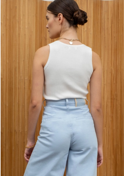 Snap Button Tank Top - White