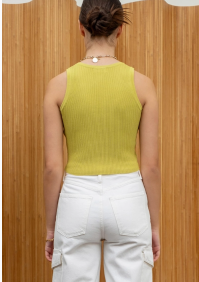 Snap Button Tank Top - Yellow