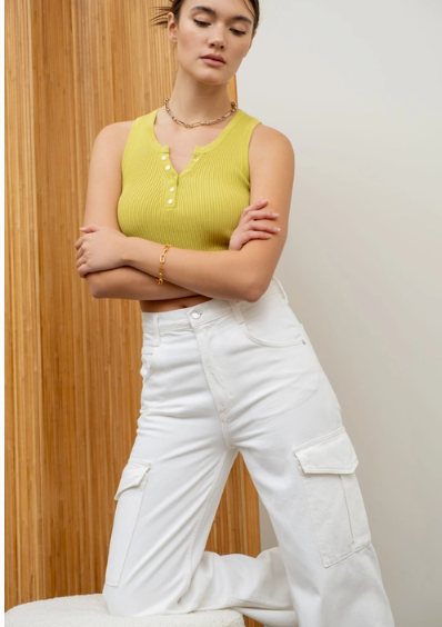 Snap Button Tank Top - Yellow