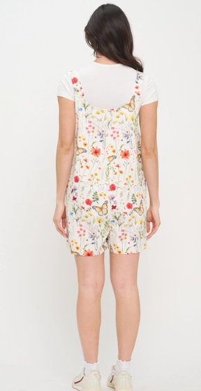 Watercolor Floral Shortalls - Cream